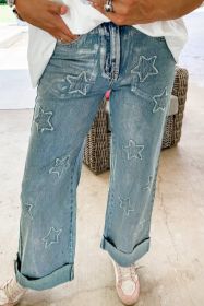 Dusk Blue Star Patched Straight Leg Loose Jeans (size: 8)