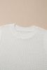 White Solid Color Eyelet Knit Crew Neck Vest