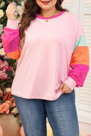 Pink Colorblock Long Sleeve Plus Size Top (size: (US 26W-28W)4X)