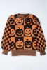 Orange Plaid Print Pumpkin Loose Halloween Sweater