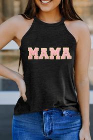 Black MAMA Graphic Chenille Patched O Neck Tank Top (size: (US 16-18)XL)