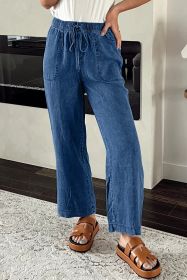 Sail Blue Mineral Wash Drawstring Waist Loose Straight Jeans (size: 16)