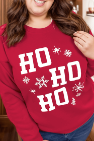 Fiery Red Christmas Ho Ho Ho Plus Size Sweatshirt (size: (US 26W-28W)4X)