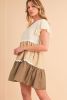 Khaki Ricrac Splicing Colorblock Flutter Sleeve Dress
