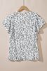 White Leopard Print Ruffle Short Sleeve Blouse
