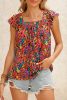 Multicolor Boho Floral Print Ruffle Sleeveless Blouse