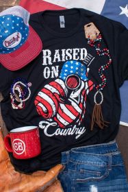 Black Raised On Country USA Flag Guitar Graphic Tee (size: (US 4-6)S)
