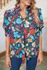 Green 60s Floral Print Puff Sleeve Tied V Neck Blouse