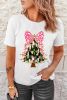 White Glittering Bowknot Christmas Tree Graphic Crewneck Tee