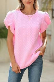 Pink Textured Puff Sleeve Round Neck T-Shirt (size: (US 16-18)XL)