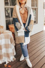 Multicolor Plus Size Colorblock Knit Cardigan (size: (US 30W-32W)5X)