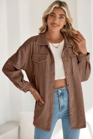 Chestnut Corduroy Flap Pocket Button Up Shacket (size: (US 16-18)XL)