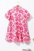 Pink Boho Floral Lantern Sleeve Flared Mini Dress