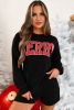 Black Corded MERRY Long Sleeve Top and Shorts Pajama Set