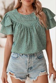 Laurel Green Spotted Print Pleated Ruffle Sleeve Blouse (size: (US 16-18)XL)
