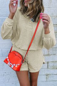 Parchment Textured Buttoned Long Sleeve Top Shorts Set (size: (US 4-6)S)