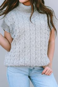 Medium Grey Cable Knit Turtleneck Short Dolman Sleeve Sweater (size: (US 16-18)XL)