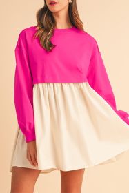 Rose Red Sweatshirt Patchwork Flowy Pleated Mini Dress (size: (US 12-14)L)