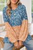 Orange Ditsy Floral Color Block Ruffle Hem Long Sleeve Top