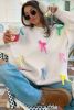 Beige Colorful Bowknot Crewneck Knit Sweater