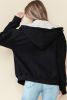 Black Sherpa Hooded Athleisure Zip Up Sweatshirt