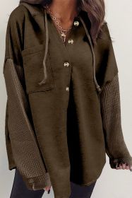 Dark Brown Button Up Crochet Knitted Sleeve Hoodie (size: (US 20-22)2XL)