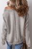 Light Grey Solid Waffle Knit Patchwork Raglan Sleeve Sweatshirt