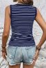 Blue Stripe Contrast Trim Sleeveless Ribbed Slim Top