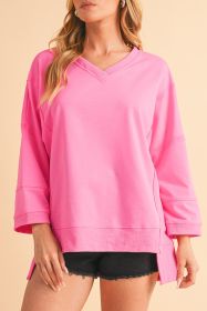 Bonbon Exposed Seam V Neck Bracelet Sleeve T-Shirt (size: (US 12-14)L)