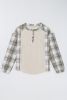 Apricot Checkered Patchwork Textured Pullover Top