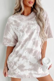 White Tie-dye Print Oversized Boyfriend T Shirt (size: (US 12-14)L)