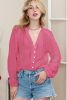 Rose Notch Neck Button Down Raglan Sleeve Lace Top