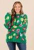 Green Plus Size Floral Knitted Drop Shoulder Sweater