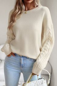 Beige Twist Sleeve Patchwork Plain Sweater (size: (US 12-14)L)