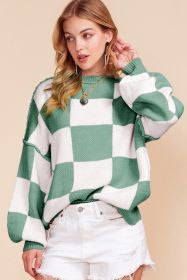 Green Checkered Bishop Sleeve Pullover Sweater (size: (US 20-22)2XL)
