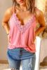 Pink Lace Trim V Neck Spaghetti Strap Cami Top