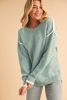 Moonlight Jade Contrast Edge Crewneck Knit Sweater