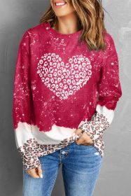 Red Tie Dye Leopard Heart Print Graphic Pullover Sweatshirt (size: (US 18-20)2XL)