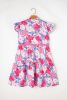 Pink Floral Printed V Notched Ric Rac Flutter Short Dress