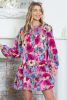 Multicolor Boho Floral Print Tie Neck Smocked Dress