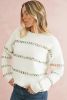 White Colorful Cross Stitch Drop Shoulder Sweater