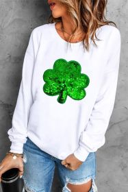 White Sequin Clover Embroidered Drop Shoulder Graphic Sweatshirt (size: (US 18-20)2XL)