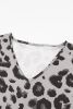 Gray Leopard V Neck Loose Long Sleeve Top