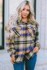 Blue Button Up Flannel Shacket with Flap Pocket