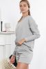 Gray Textured Long Sleeve Top & Drawstring Shorts Set
