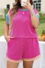 Bright Pink Ribbed Colorblock Plus Shorts Set