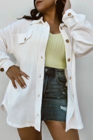 White Solid Corded Drop Shoulder Plus Size Shacket (size: (US 14W-16W)1X)
