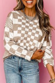 Khaki Checkered Drop Shoulder Round Neck Sweater (size: 1-2-2-2)