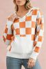 Gold Flame Checkered Split Neck Kangaroo Pocket Hooded Sweater