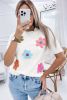 White 60s Vintage Flower Pattern Knitted Top